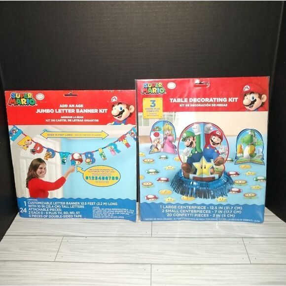 Super Mario Happy Birthday Kit Add An Age Jumbo Letter Banner & Table Decorating - Picture 1 of 12